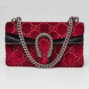 Gucci Red GG Embossed Velvet Dionysus Small Shoulder Bag